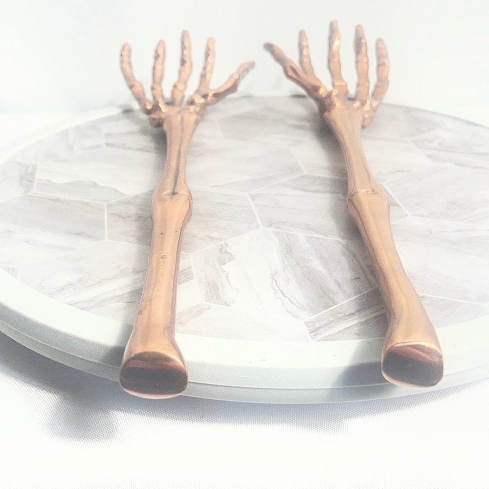 Copper Skeleton Hand Decor Set Gothic Halloween Tabletop Display Pair - Picture 2 of 6